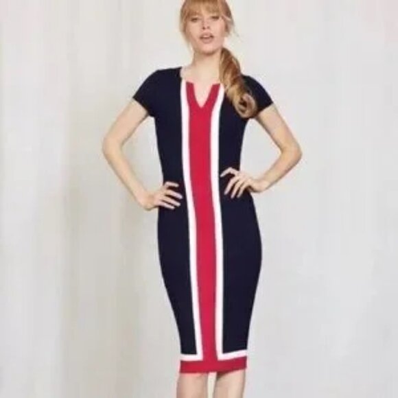 Boden Dresses & Skirts - Boden Flora Ponte Midi V-Neckline Sheath Silhouette Short Sleeve Dress